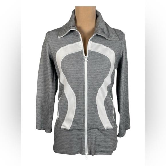 Lululemon Funnel Neck Full Zip Jacket, Gray and White Size 6 - Picture 1 of 8